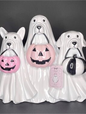 Mystic Blush Ghost Dog Trio Halloween Decor